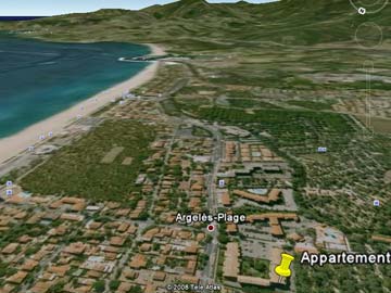 La plage d'Argeles, vue google earth